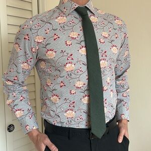 Size M 15 - 15.5” | Bar III | Men's Slim Fit Stretch Floral Button-Down Shirt